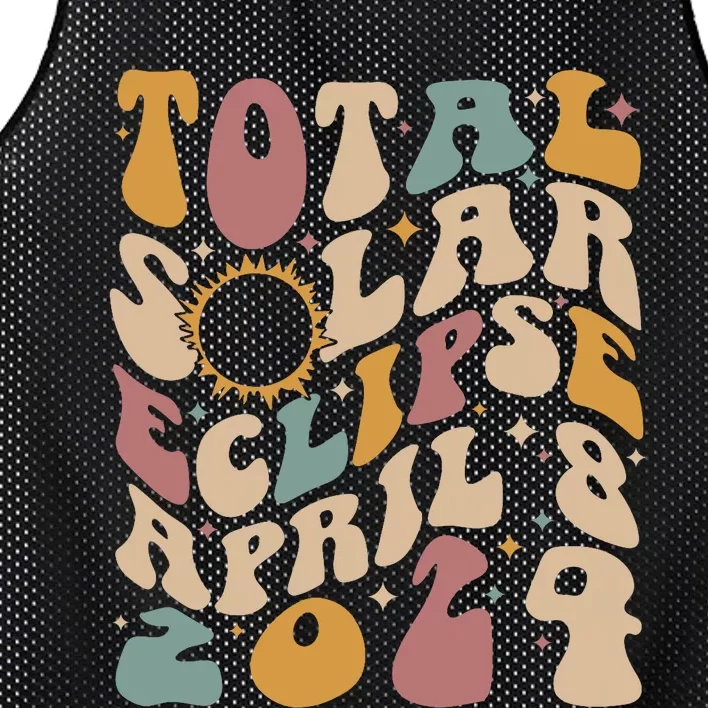 Retro Groovy Total Solar Eclipse April 08 2024 Mesh Reversible Basketball Jersey Tank