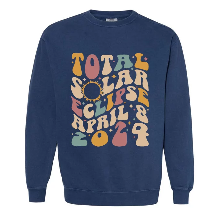 Retro Groovy Total Solar Eclipse April 08 2024 Garment-Dyed Sweatshirt