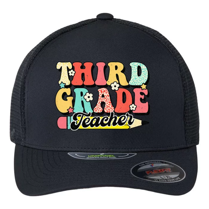 Retro Groovy Third Grade Teacher First Day 3rd Grade Flexfit Unipanel Trucker Cap