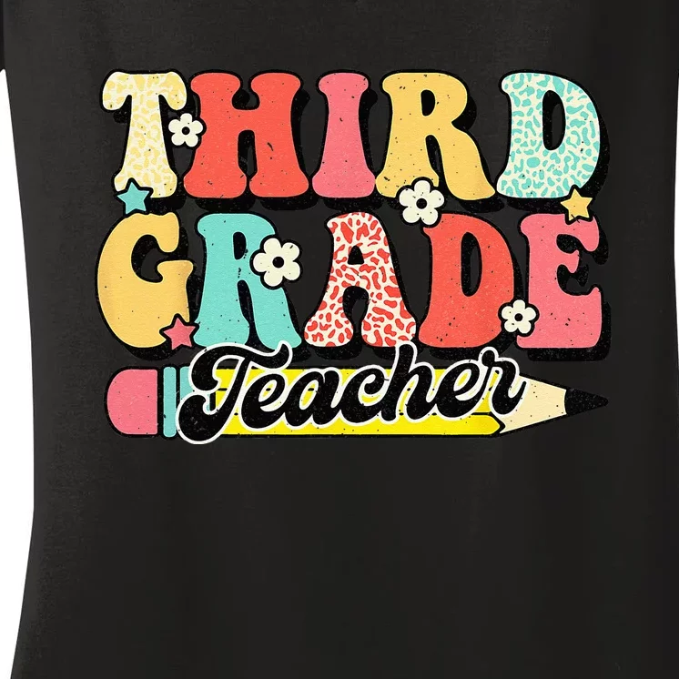 Retro Groovy Third Grade Teacher First Day 3rd Grade Women's V-Neck T-Shirt