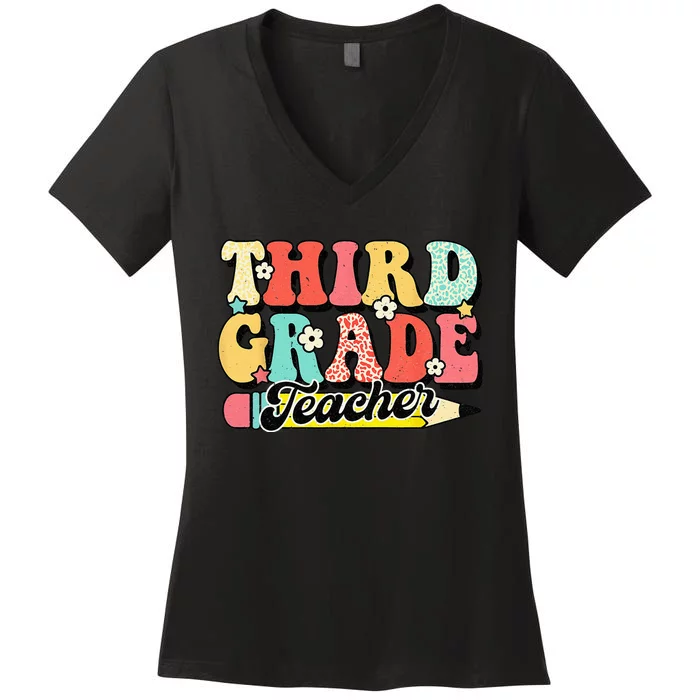 Retro Groovy Third Grade Teacher First Day 3rd Grade Women's V-Neck T-Shirt