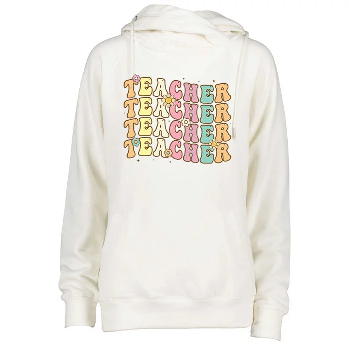 Retro Groovy Teacher Inspirational Colorful Back To School Womens Funnel Neck Pullover Hood