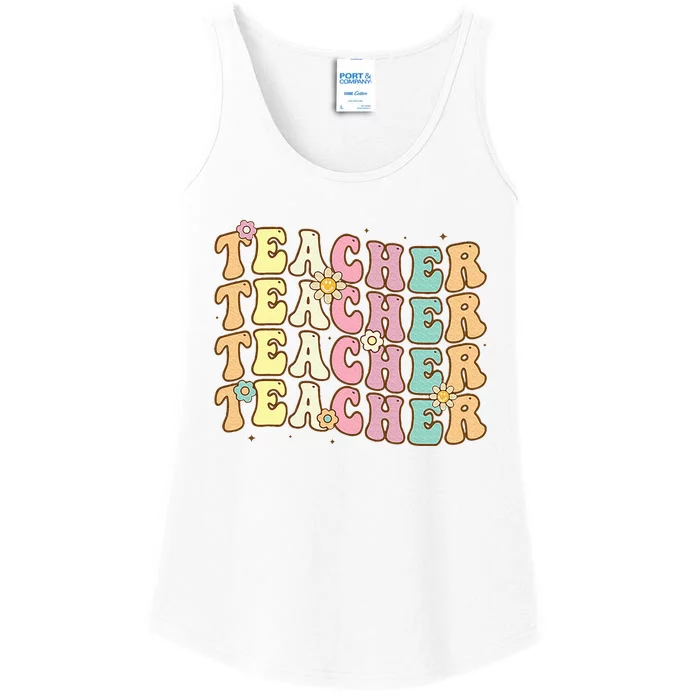 Retro Groovy Teacher Inspirational Colorful Back To School Ladies Essential Tank