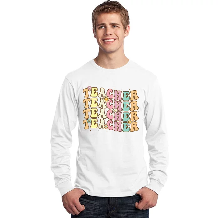 Retro Groovy Teacher Inspirational Colorful Back To School Tall Long Sleeve T-Shirt