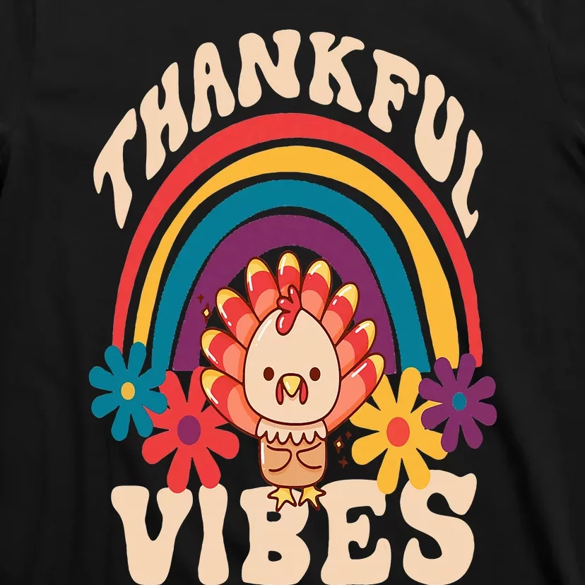 Retro Groovy Thankful Vibes Turkey Fall Funny Thanksgiving T-Shirt