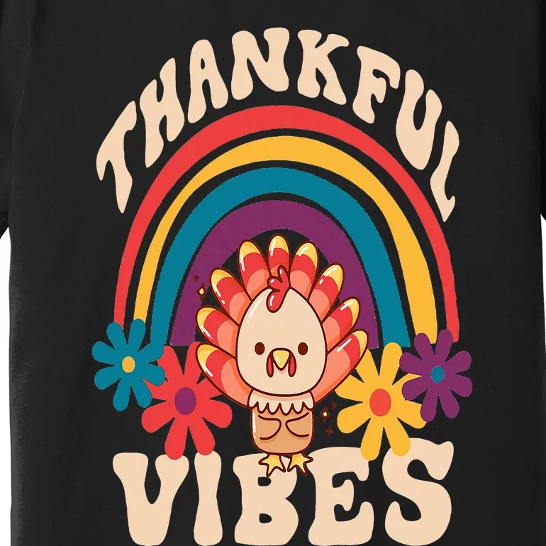 Retro Groovy Thankful Vibes Turkey Fall Funny Thanksgiving Premium T-Shirt