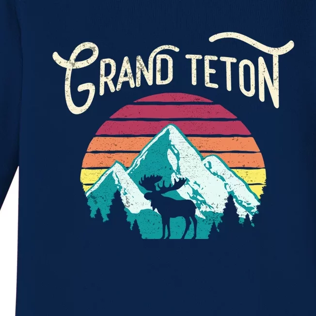 Retro Grand Teton National Park Wy Mountain State Cute Gift Baby Long Sleeve Bodysuit