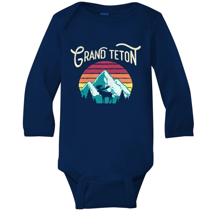 Retro Grand Teton National Park Wy Mountain State Cute Gift Baby Long Sleeve Bodysuit