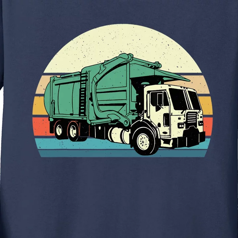 Retro Garbage Truck Dump Trash Collector Recycling Lover Kids Long Sleeve Shirt