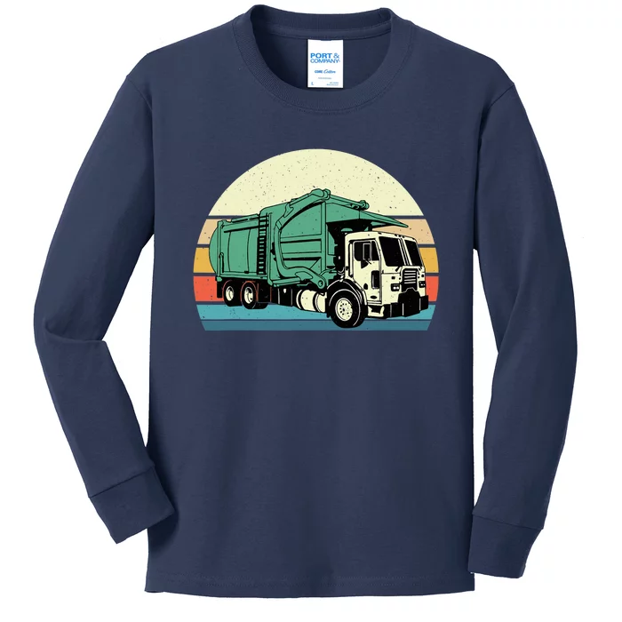 Retro Garbage Truck Dump Trash Collector Recycling Lover Kids Long Sleeve Shirt