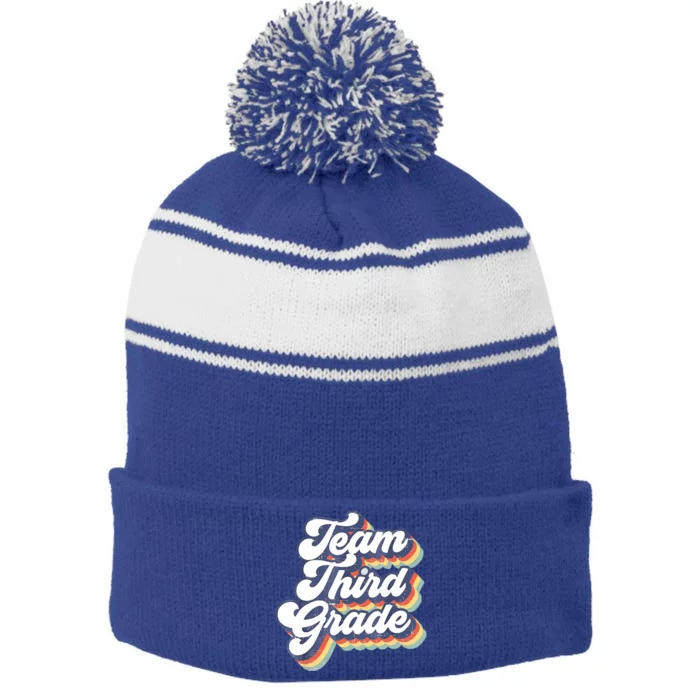 Retro Groovy Team Third Grade Back To School Teacher Student Gift Stripe Pom Pom Beanie