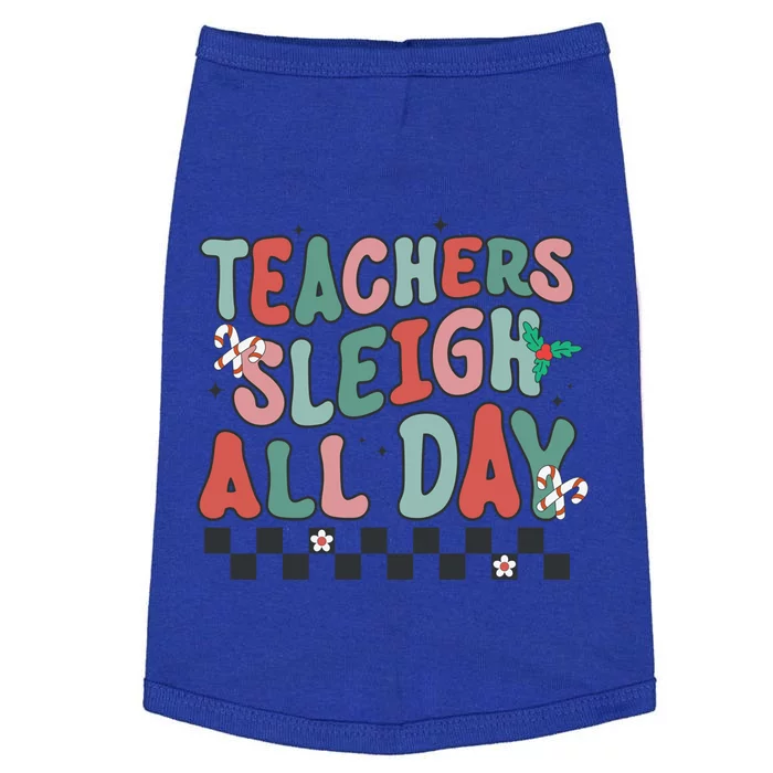 Retro Groovy Teacher Sleigh All Day Christmas Teacher Funny Gift Great Gift Doggie Tank