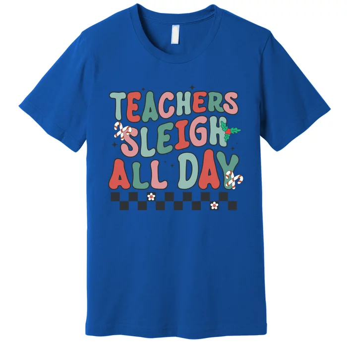 Retro Groovy Teacher Sleigh All Day Christmas Teacher Funny Gift Great Gift Premium T-Shirt