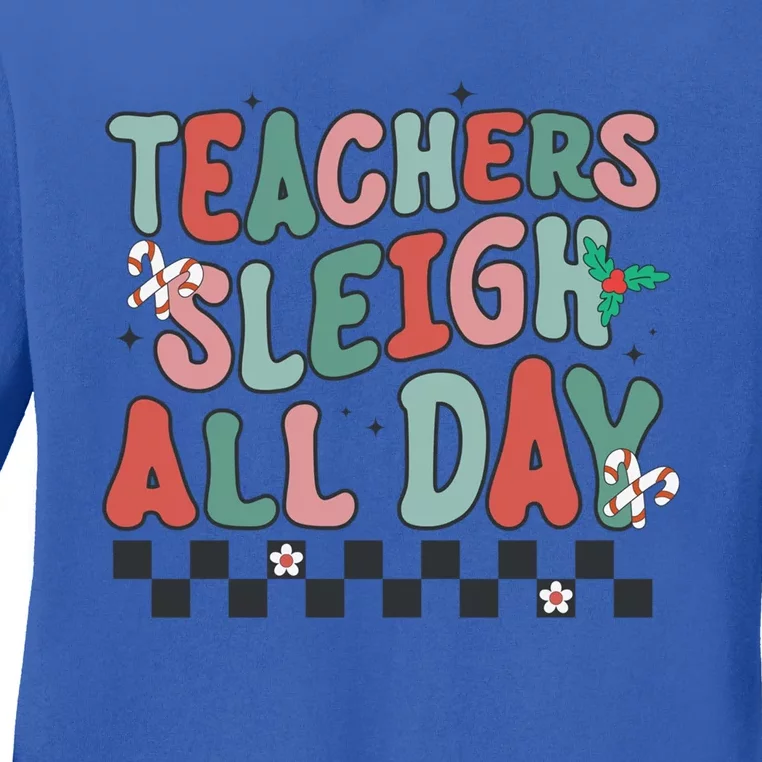 Retro Groovy Teacher Sleigh All Day Christmas Teacher Funny Gift Great Gift Ladies Long Sleeve Shirt