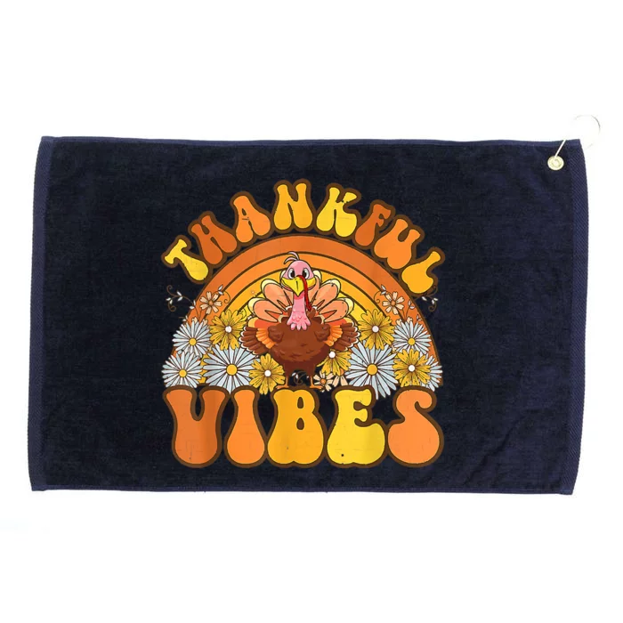 Retro Groovy Thankful Vibes Turkey Fall Thanksgiving Grommeted Golf Towel