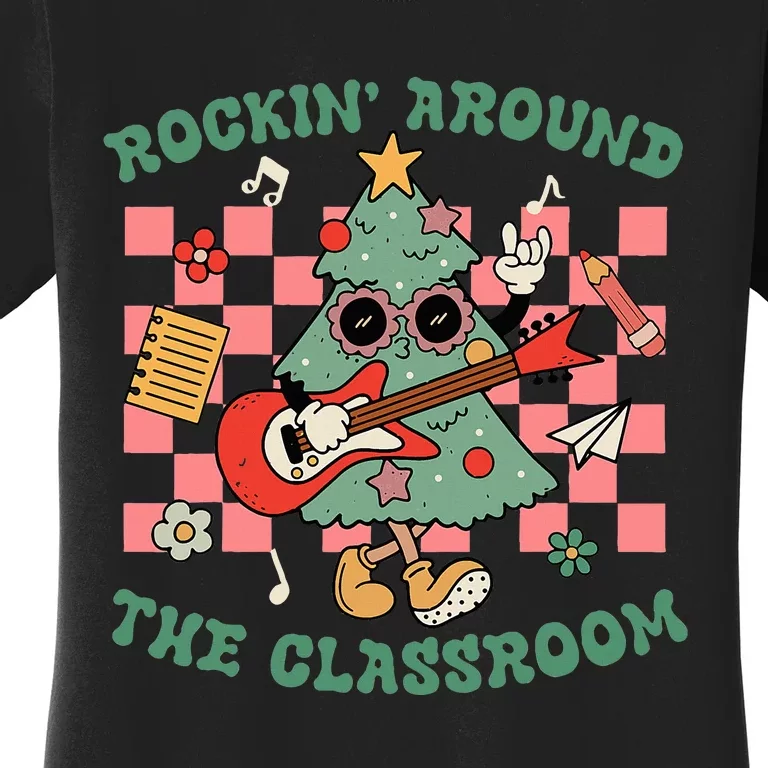 Retro Groovy Teacher Christmas Rockin' Around The Classroom Women's T-Shirt