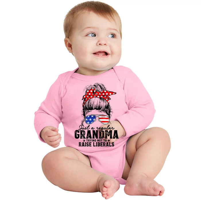 Regular Grandma Trying Not To Raise Liberals Voted For Trump Baby Long Sleeve Bodysuit