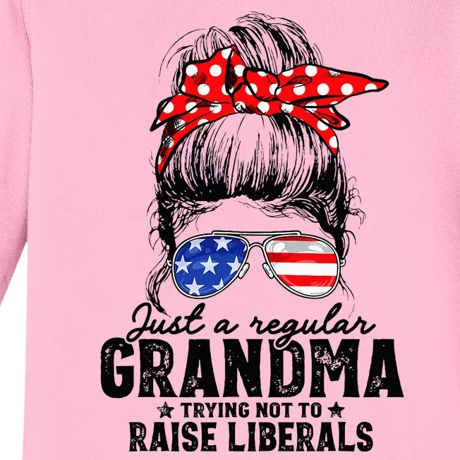 Regular Grandma Trying Not To Raise Liberals Voted For Trump Baby Long Sleeve Bodysuit