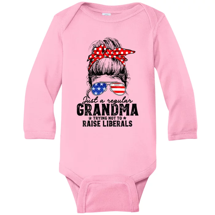 Regular Grandma Trying Not To Raise Liberals Voted For Trump Baby Long Sleeve Bodysuit