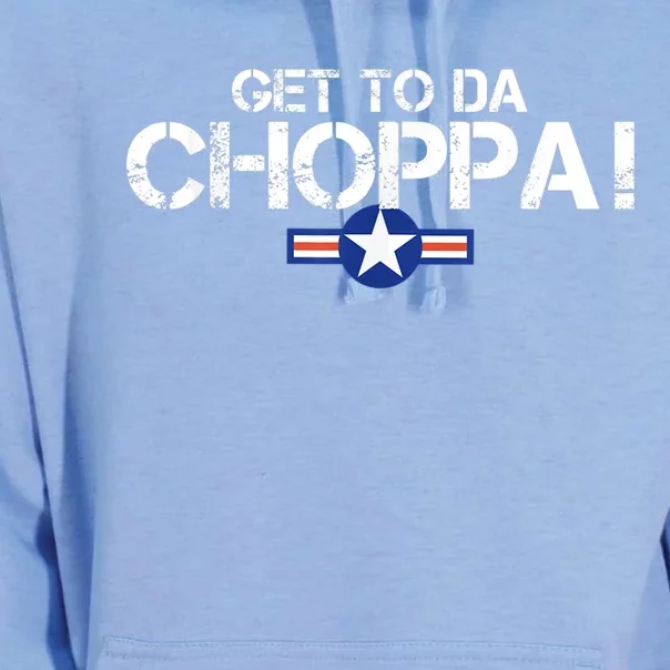 Retro Get To Da Choppa Funny 80s Movie Nostalgia Unisex Surf Hoodie