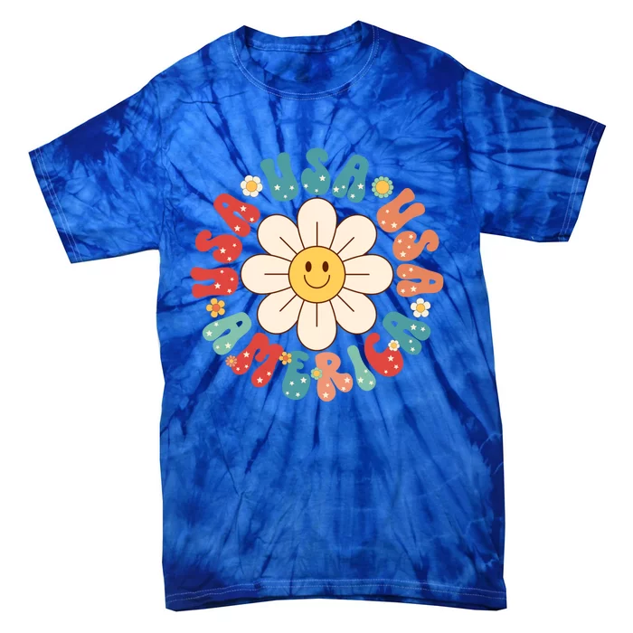 Retro Groovy Usa America Hippie Flower Patriotic Gift Tie-Dye T-Shirt