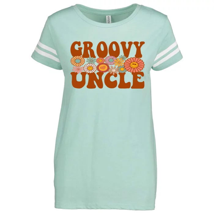 Retro Groovy Uncle Matching Family 1st Birthday Party Enza Ladies Jersey Football T-Shirt