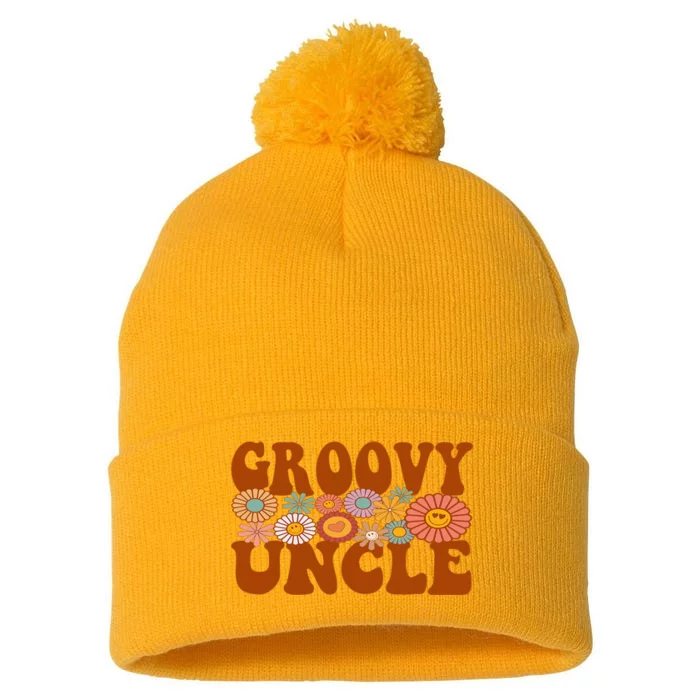 Retro Groovy Uncle Matching Family 1st Birthday Party Pom Pom 12in Knit Beanie