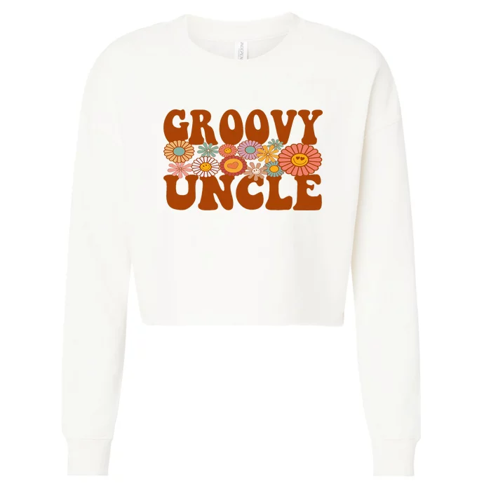 Retro Groovy Uncle Matching Family 1st Birthday Party Cropped Pullover Crew