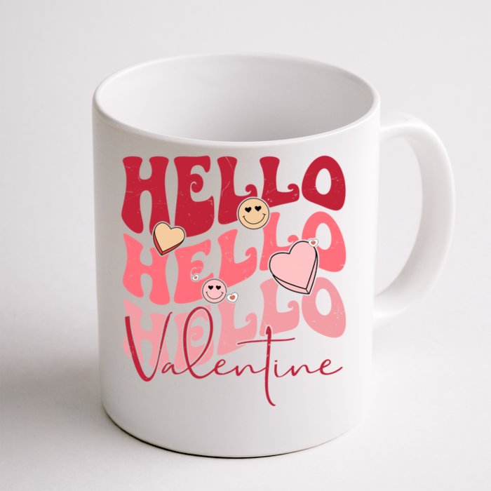 Retro Groovy Valentines Heart Hello Happy Valentine's Day Gift Front & Back Coffee Mug