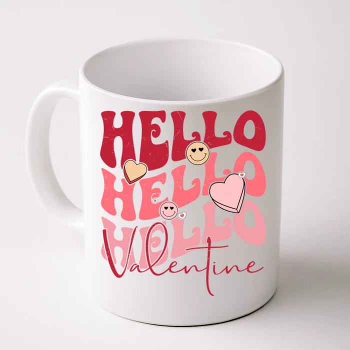 Retro Groovy Valentines Heart Hello Happy Valentine's Day Gift Front & Back Coffee Mug