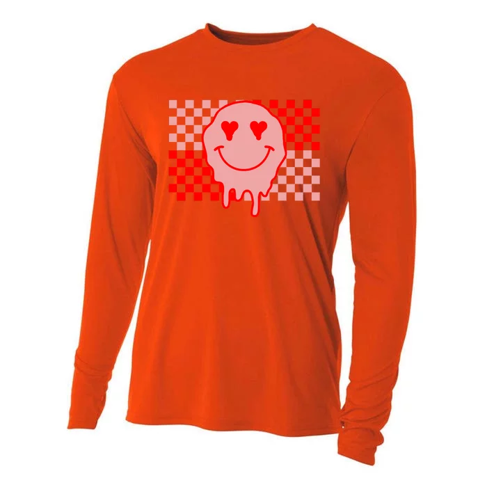 Retro Groovy Valentines Day Hippie Smile Cooling Performance Long Sleeve Crew