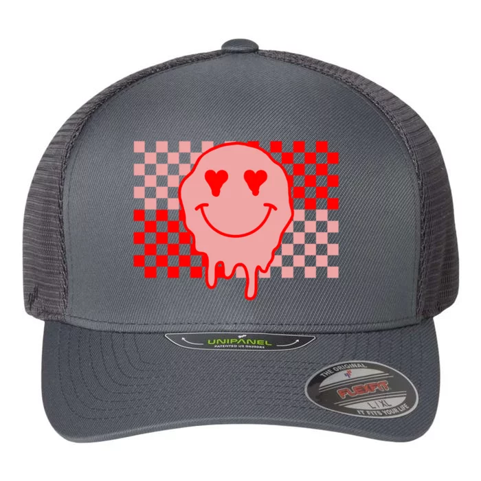 Retro Groovy Valentines Day Hippie Smile Flexfit Unipanel Trucker Cap