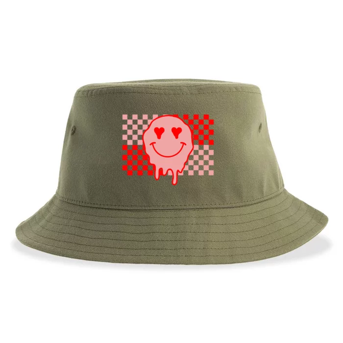 Retro Groovy Valentines Day Hippie Smile Sustainable Bucket Hat