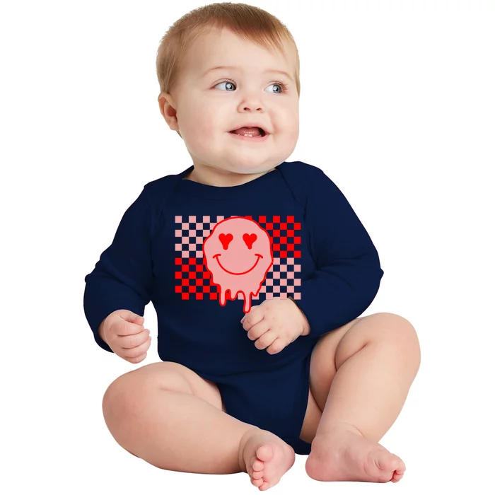 Retro Groovy Valentines Day Hippie Smile Baby Long Sleeve Bodysuit