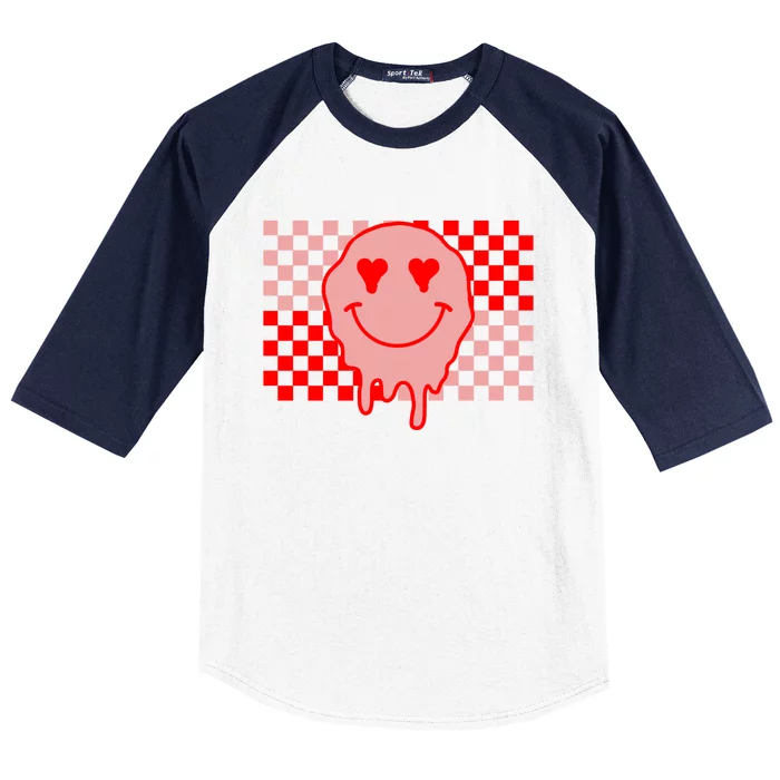 Retro Groovy Valentines Day Hippie Smile Baseball Sleeve Shirt