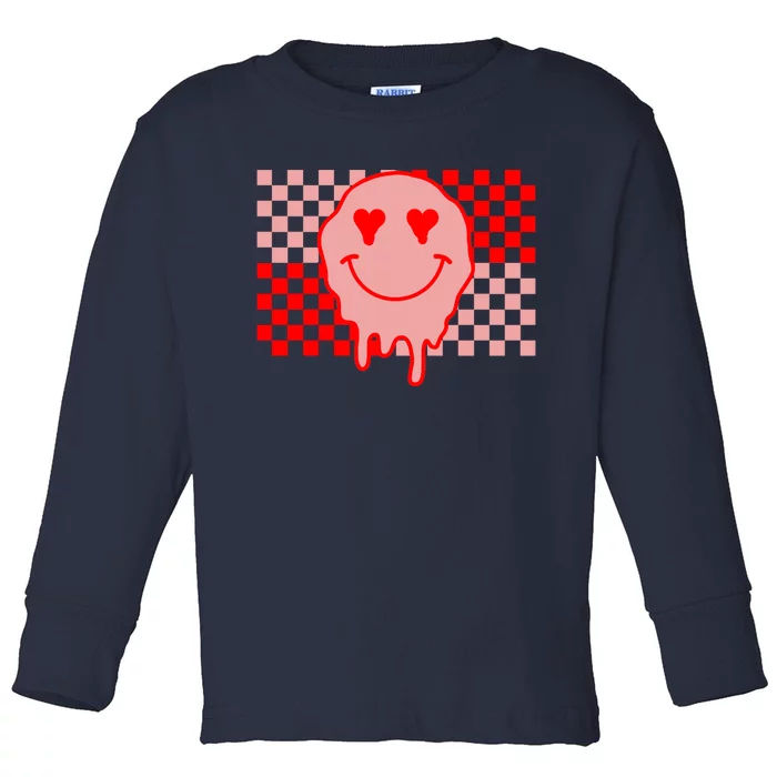 Retro Groovy Valentines Day Hippie Smile Toddler Long Sleeve Shirt