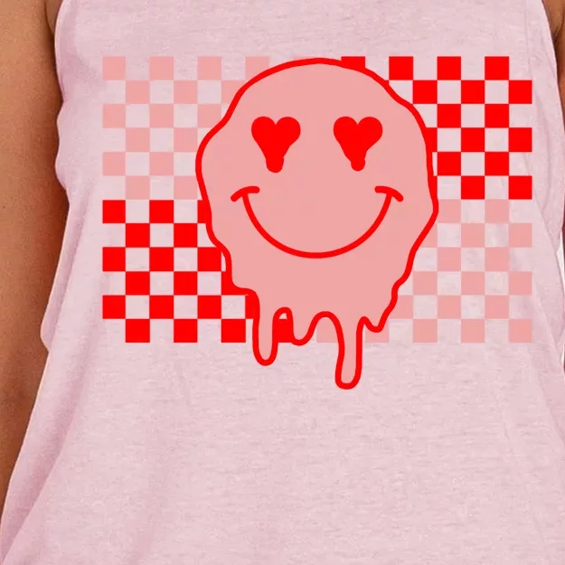 Retro Groovy Valentines Day Hippie Smile Women's Knotted Racerback Tank