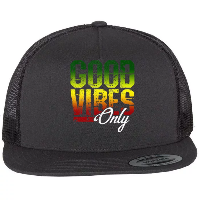 Reggae Good Vibes Only Jamaica One Love Rasta Flat Bill Trucker Hat