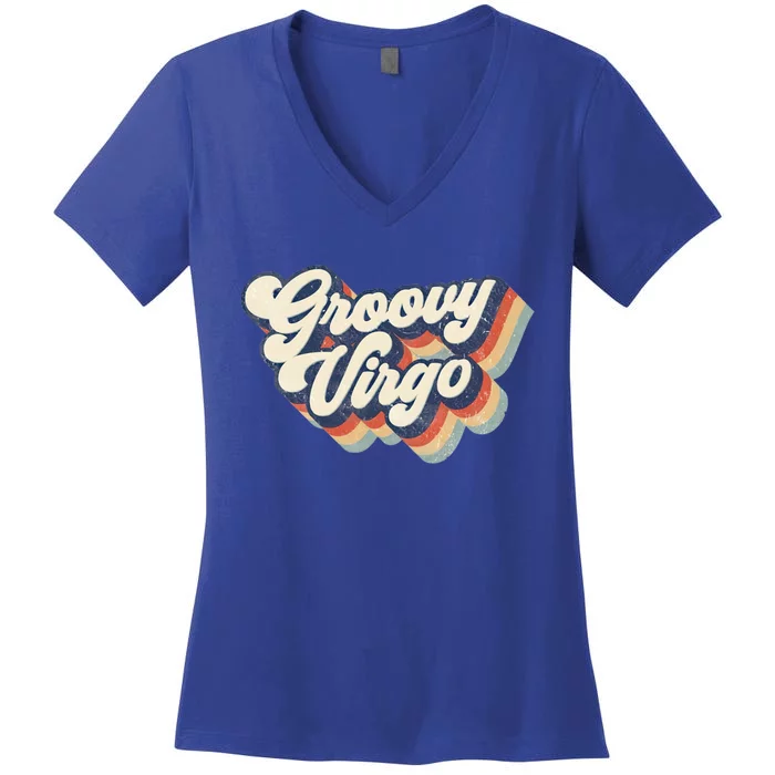 Retro Groovy Virgo Zodiac Gift Women's V-Neck T-Shirt