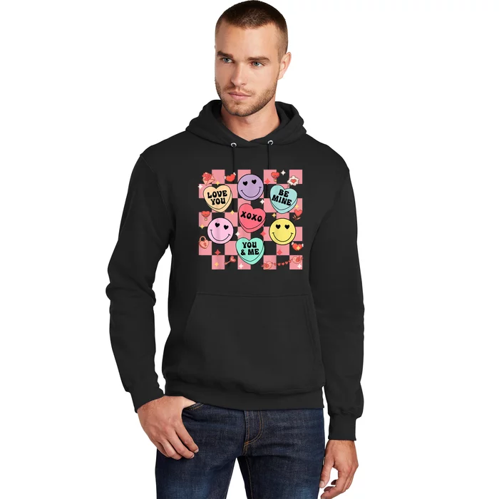 Retro Groovy Valentines Smile Candy Heart Happy Face Hoodie