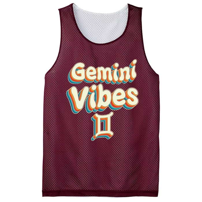 Retro Gemini Vibes Funny Gemini Zodiac Birthday Decorations Mesh Reversible Basketball Jersey Tank