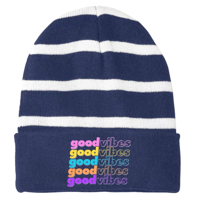 Retro Good Vibes Striped Beanie with Solid Band