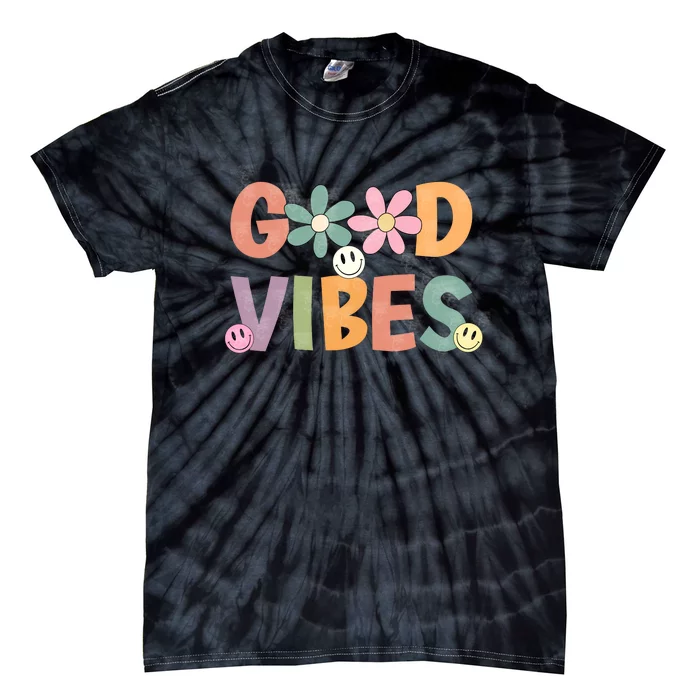 Retro Good Vibes Groovy Smiley Face Tie-Dye T-Shirt