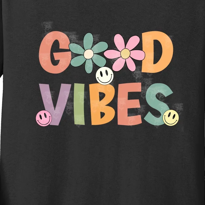 Retro Good Vibes Groovy Smiley Face Kids Long Sleeve Shirt