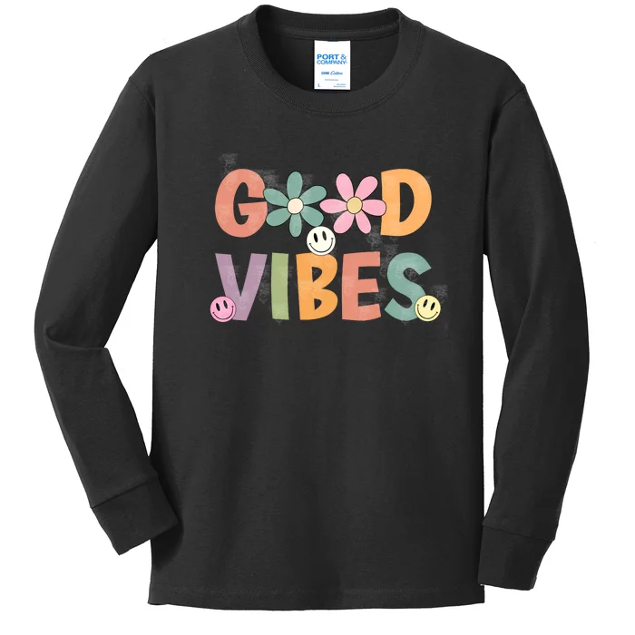 Retro Good Vibes Groovy Smiley Face Kids Long Sleeve Shirt