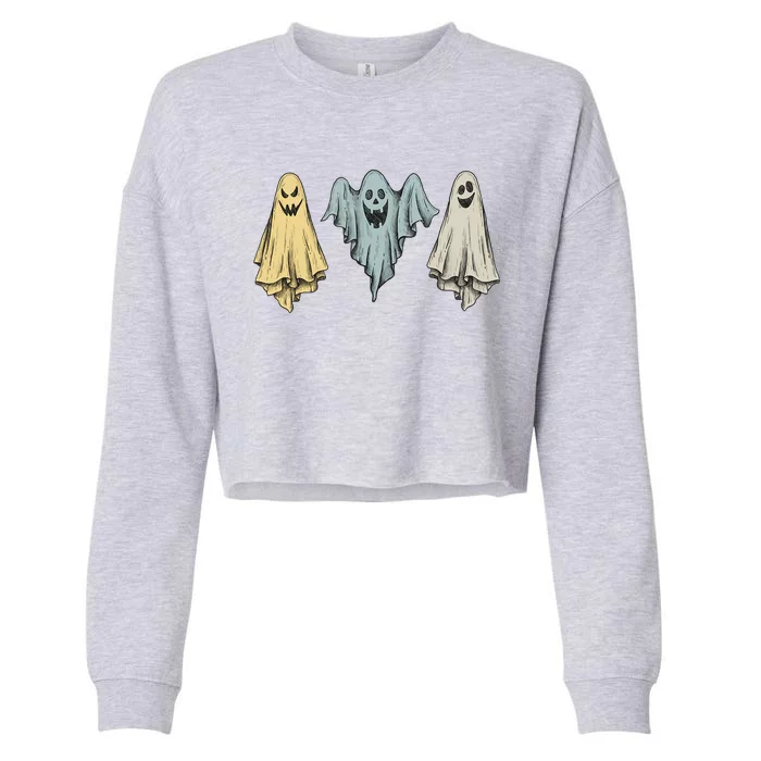 Retro Ghosts Vintage Halloween Meaningful Gift Cropped Pullover Crew