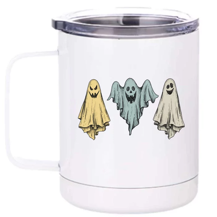 Retro Ghosts Vintage Halloween Meaningful Gift Front & Back 12oz Stainless Steel Tumbler Cup