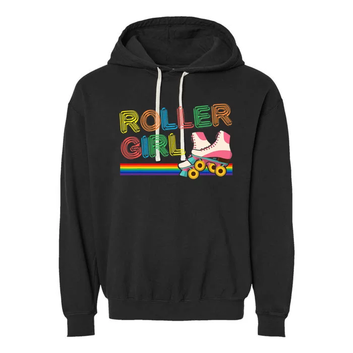 Roller Girl Vintage Seventies 70's Cool Retro Skates Skating Garment-Dyed Fleece Hoodie