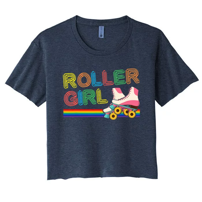 Roller Girl Vintage Seventies 70's Cool Retro Skates Skating Women's Crop Top Tee