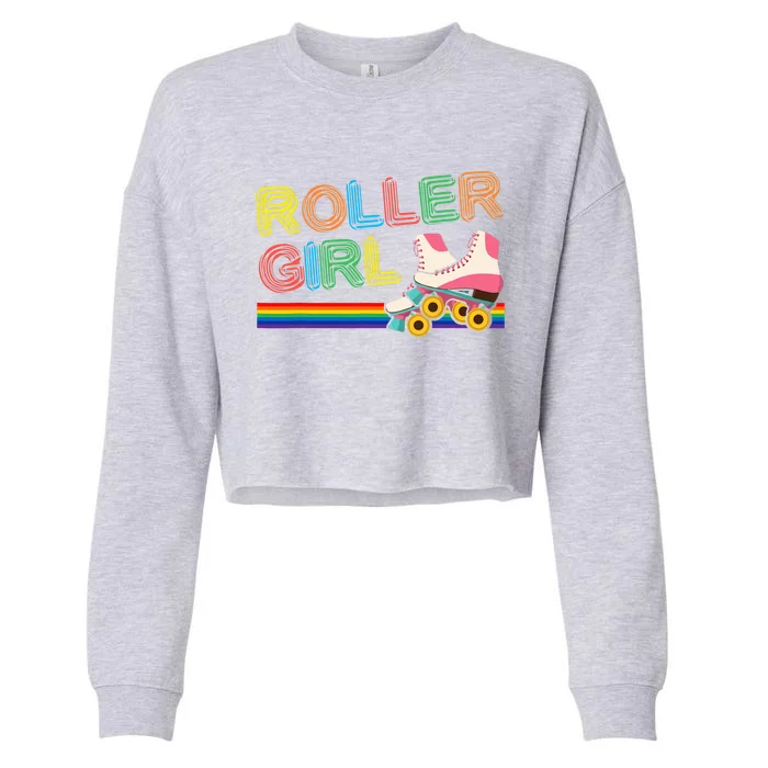 Roller Girl Vintage Seventies 70's Cool Retro Skates Skating Cropped Pullover Crew